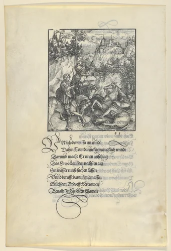 Unfalo Causing a Fall of Theuerdanck's Horse, from Theuerdanck by Hans Schäufelein, print, 1517
