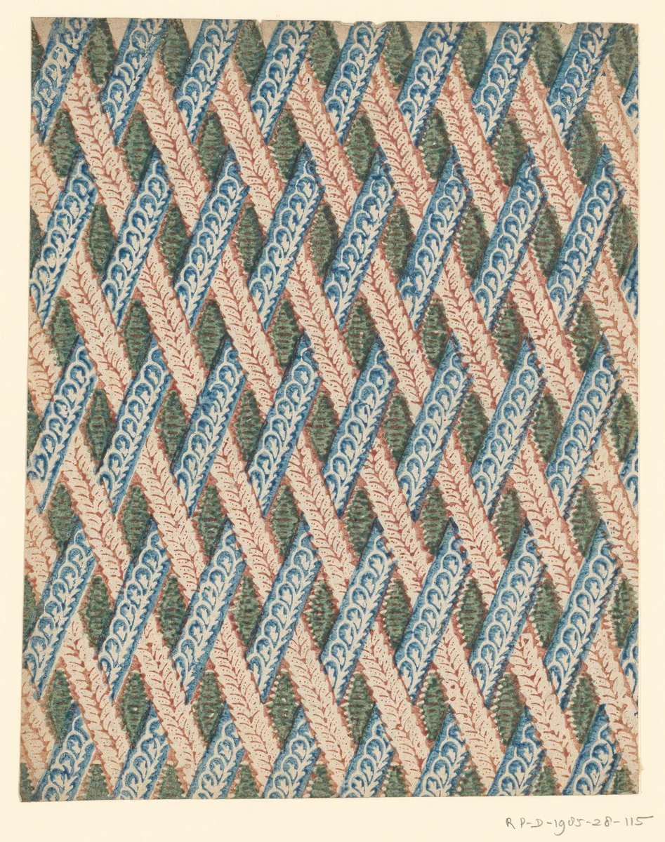 Blad met patroon van geweven diagonale banen by anonymous, other, 1750-1900
