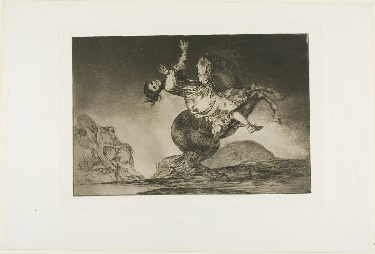 A Woman and a Horse, Let Someone Else Master Them, plate ten from Los Proverbios by Francisco José de Goya, print, 1815-1824