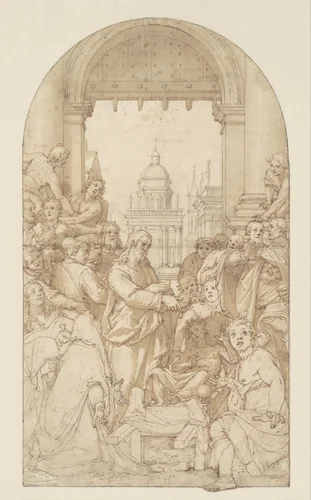 The Resurrection of the Son of the Widow of Nain by Federico Zuccaro, drawing, 1568