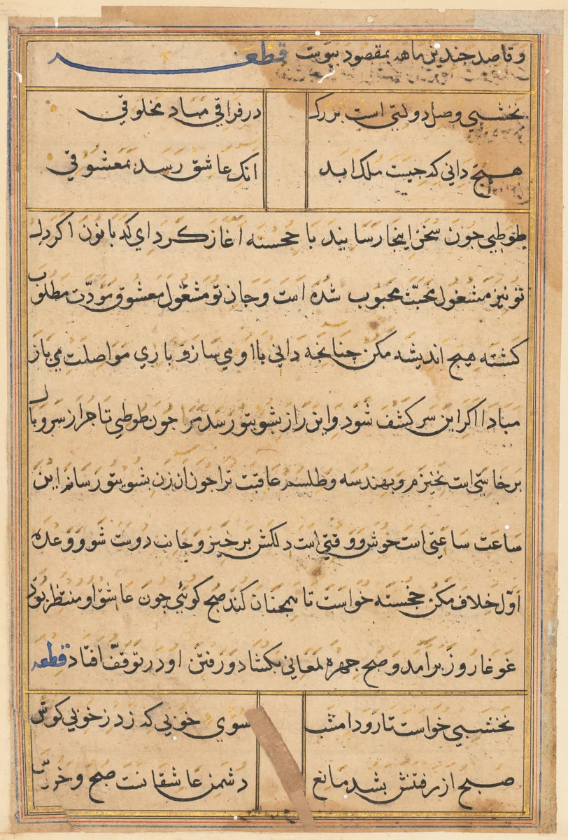Page from Tales of a Parrot (Tuti-nama): text page by Unknown, painting, 1555-1565