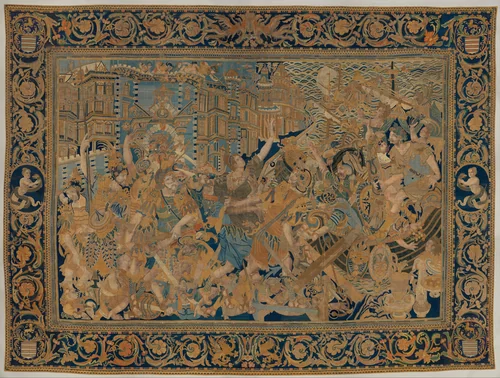 The Abduction of Helen from a set of The Story of Troy by Bernard Salomon, textile, 1620-1630