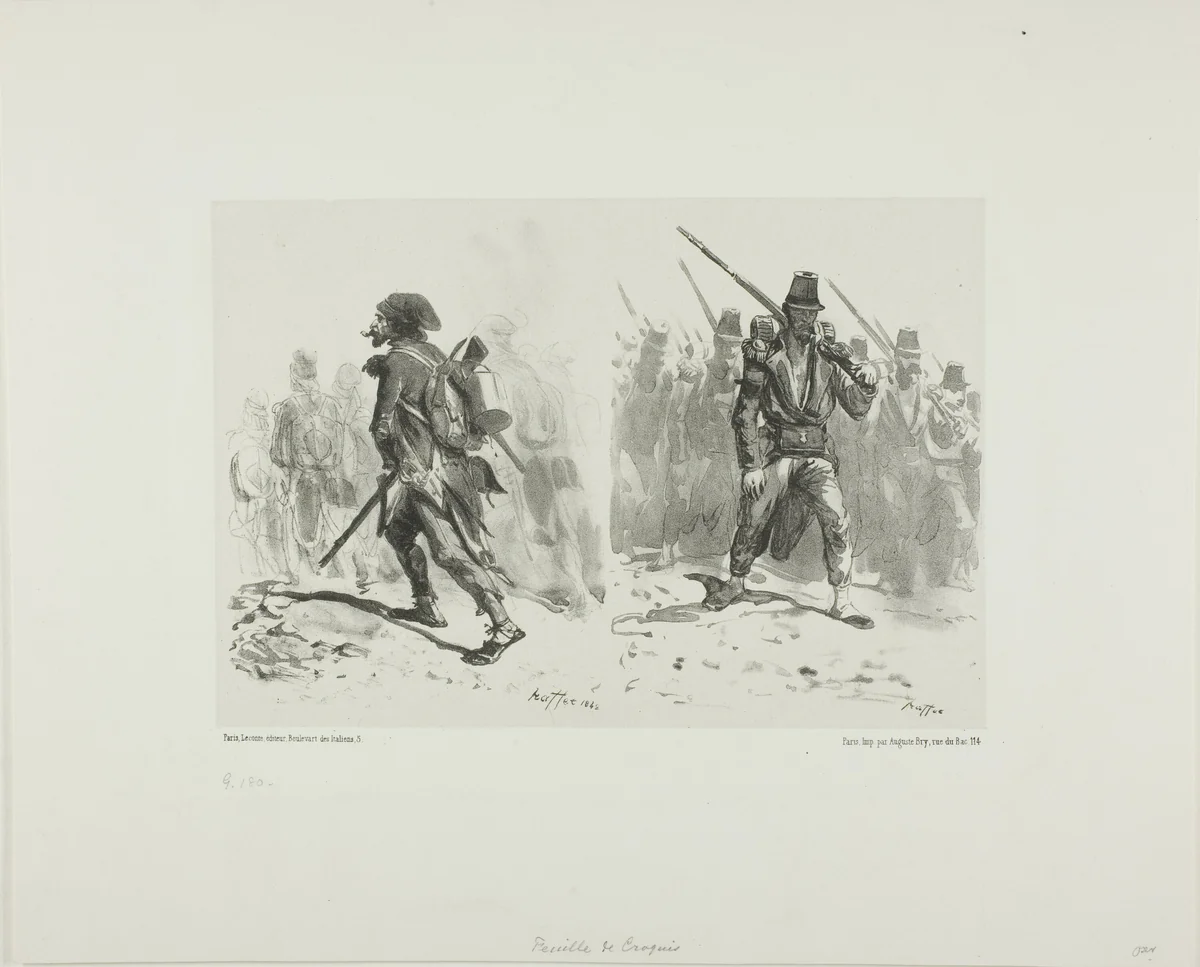 Sheet of Sketches by Denis Auguste Marie Raffet, print, 1842