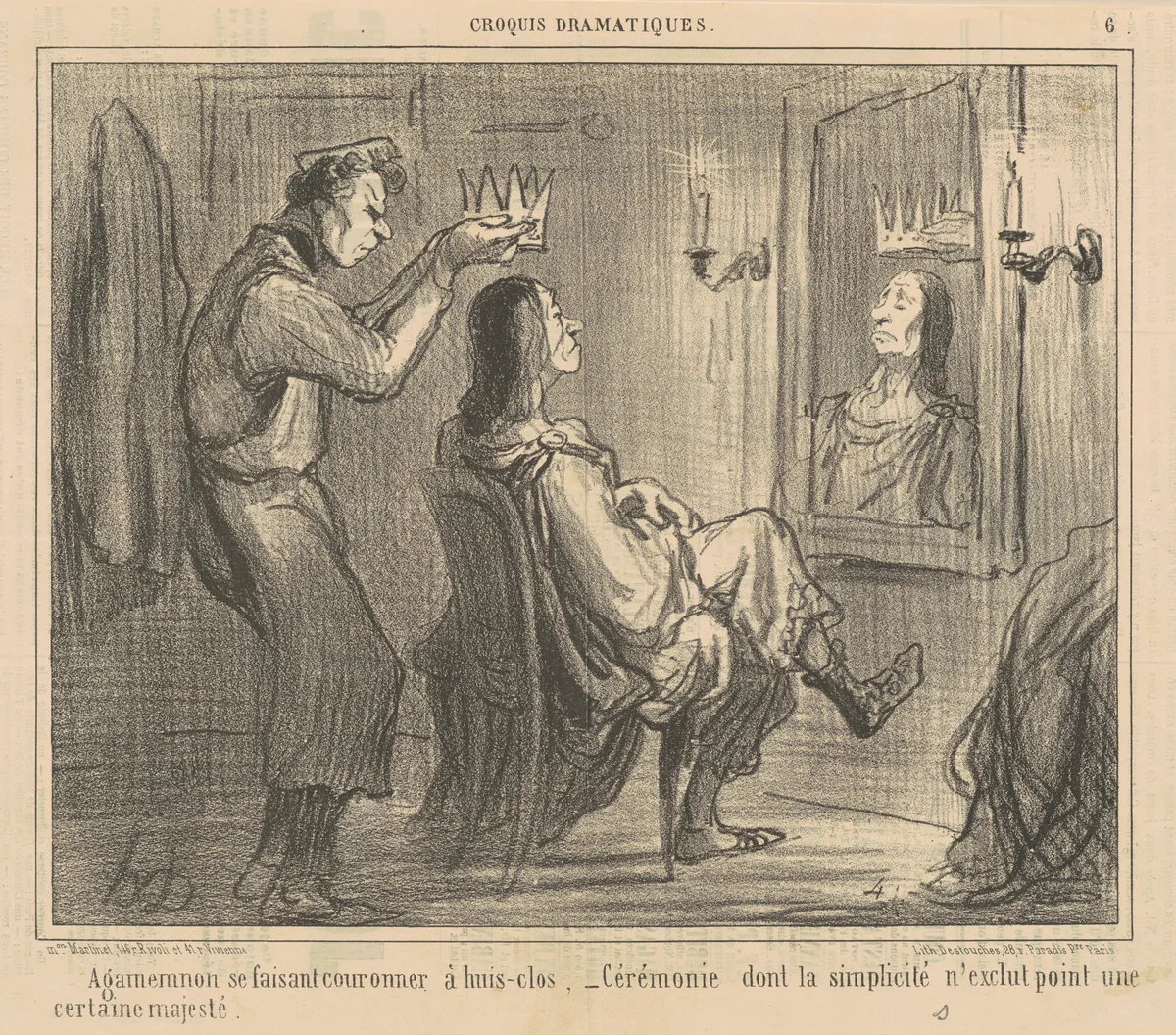 Agamemnon se fiasant couronner a huis-clos by Honoré Daumier, print, 1856