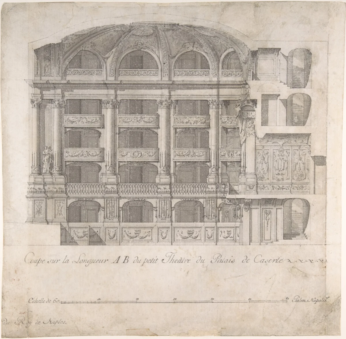 Longitudinal Section of the Small Theater in the Palace at Caserta by Luigi Vanvitelli, drawing, 1700-1773