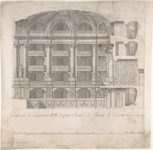 Longitudinal Section of the Small Theater in the Palace at Caserta by Luigi Vanvitelli, drawing, 1700-1773