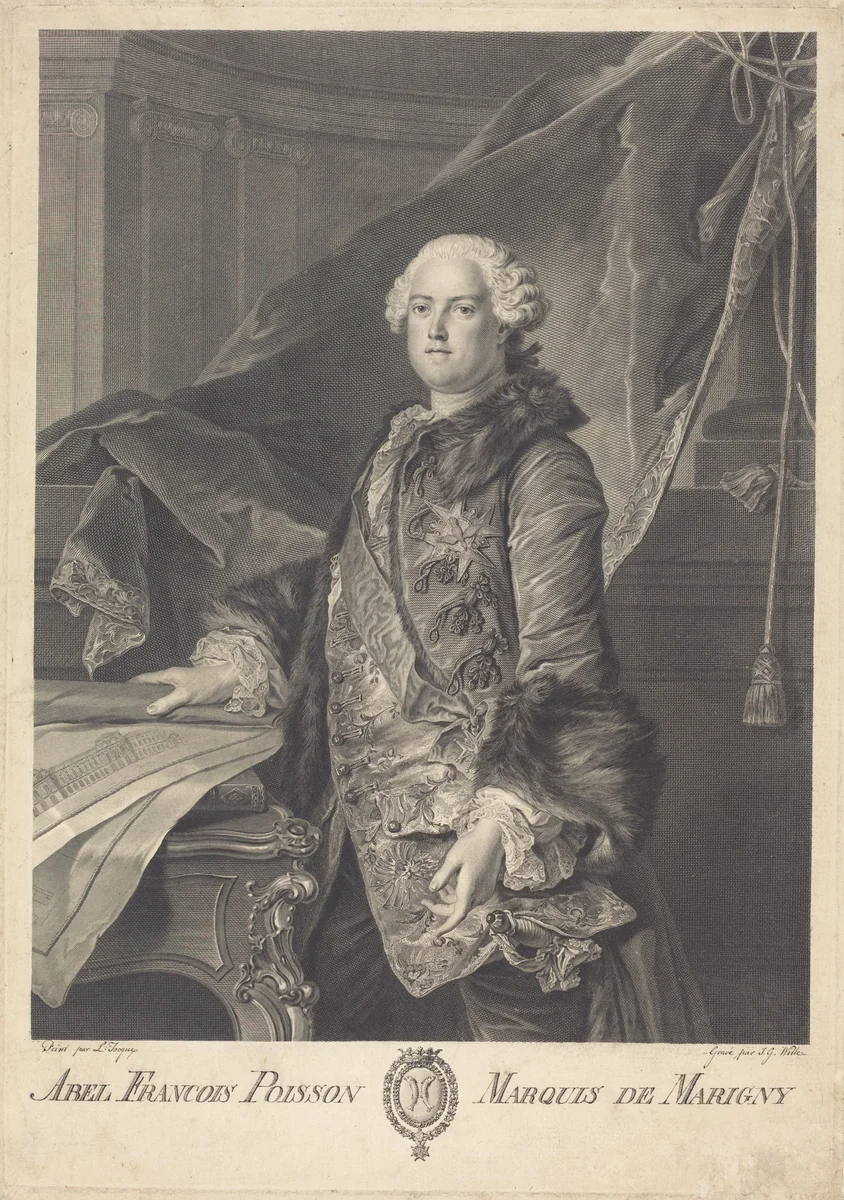 Abel Francois Poisson, Marquis de Marigny by Johann Georg Wille, Louis Tocqué, print, 1715-1808