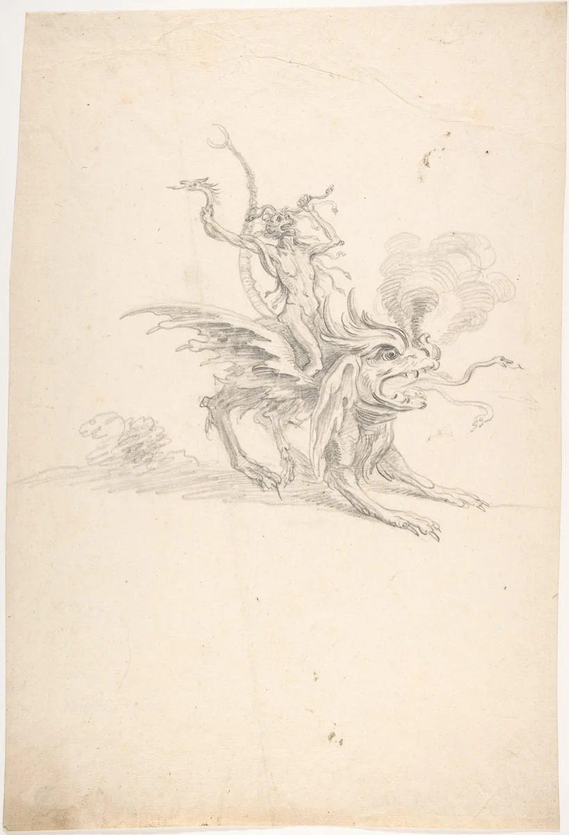 A Fury Riding on a Monster by anonymous, drawing, 1700-1800