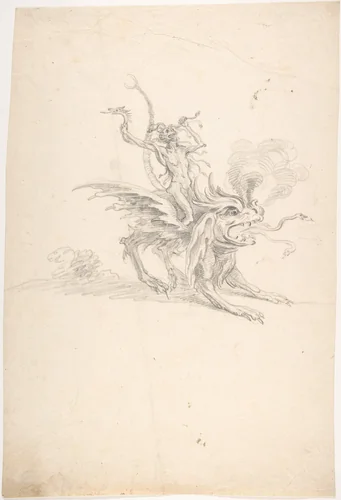 A Fury Riding on a Monster by anonymous, drawing, 1700-1800