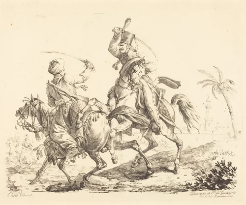 Hussard Striking a Mameluck by Carle Vernet, print, 1758-1836