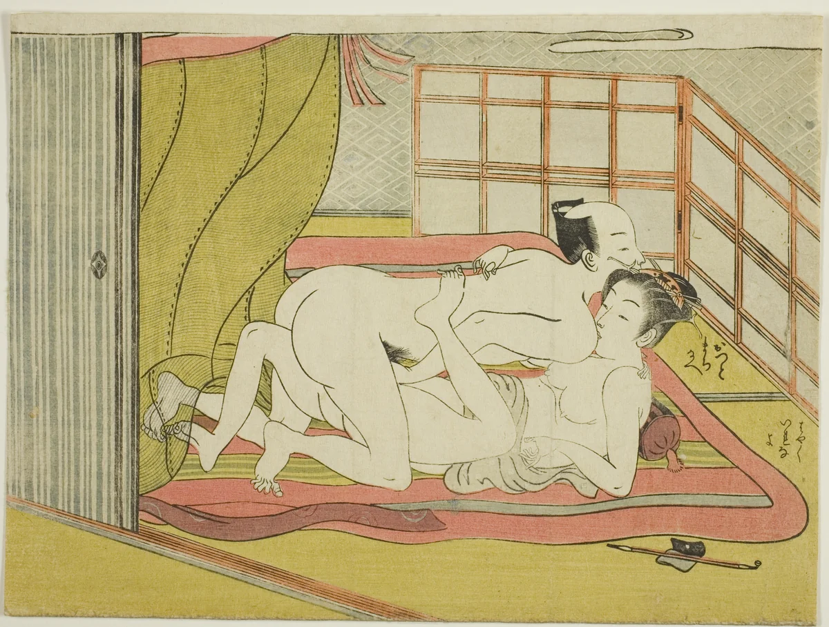 Lovers in bed, from an untitled series of erotic prints by Isoda Koryusai, print, 1766-1800