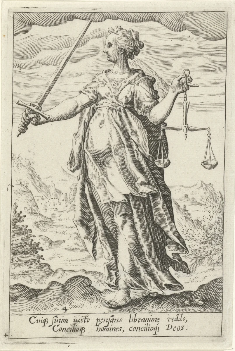 Rechtvaardigheid (Justitia) by anonymous, print, 1601-1652