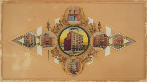 Henry Heide Confectionary Co.– Seven Buildings Occupied by the Business by anonymous, drawing, 1882-1900
