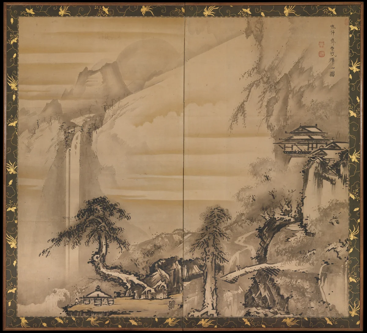 Chinese Scholar Contemplating a Waterfall by Soga Shōhaku (曾我 蕭白), painting, 1767-1833