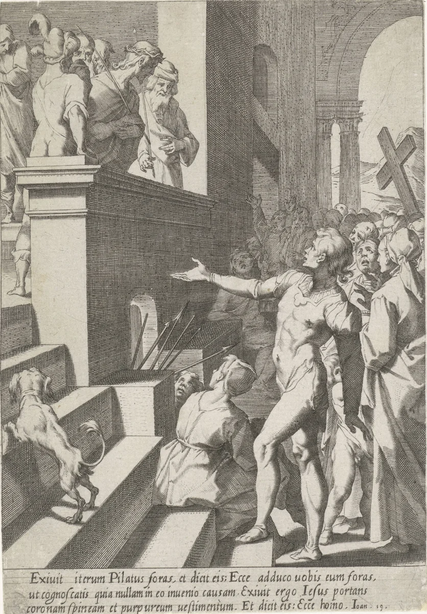 Christus aan het volk getoond by Pieter de Jode, print, 1590-1632