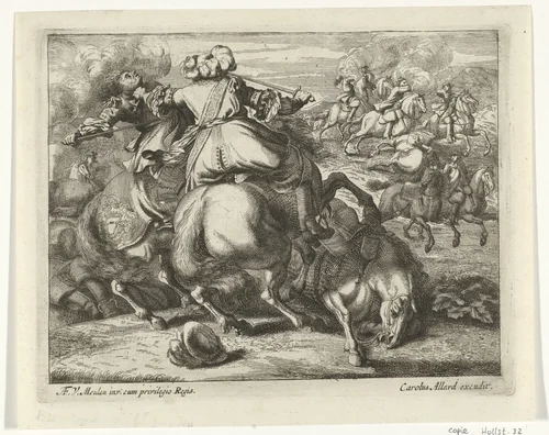 Cavalerie in gevecht by anonymous, print, 1673-1709