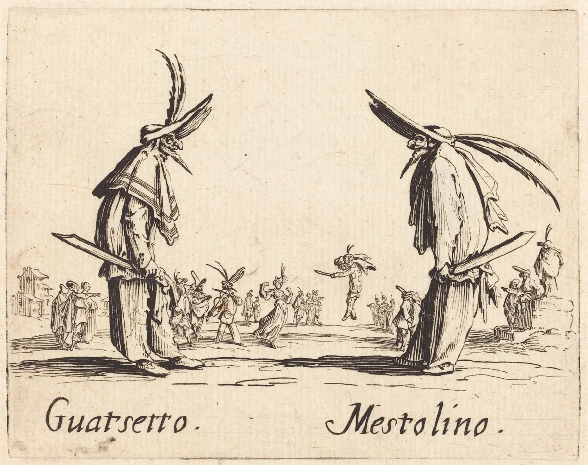 Guatsetto and Mestolino by Jacques Callot, print, 1622