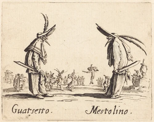 Guatsetto and Mestolino by Jacques Callot, print, 1622