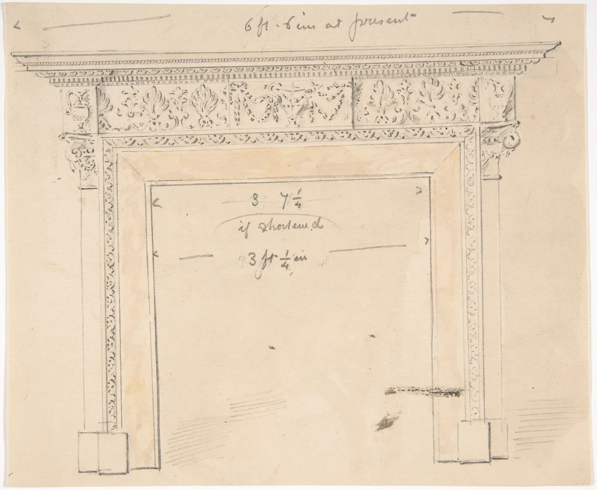 Design for a Fireplace by anonymous, drawing, 1800-1850