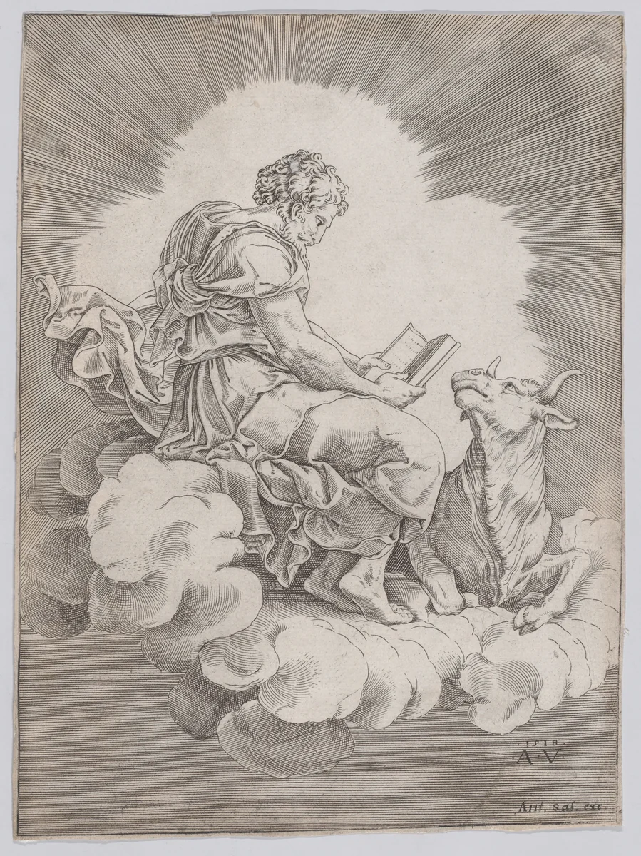Saint Luke by Agostino Veneziano, print, 1518