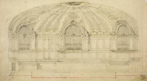 Orchestra Hall, Chicago, Illinois, Section by D.H. Burnham & Company, drawing, 1904