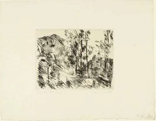 Terrace with Karwendel Mountains (Terrasse mit Karwendelgebirge) for the series The Walchensee (small) [Der Walchensee (klein)] by Lovis Corinth, print, 1923
