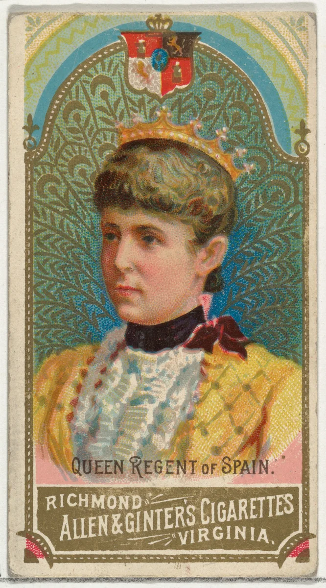 Queen Regent of Spain, from World's Sovereigns series (N34) for Allen & Ginter Cigarettes by Allen & Ginter, print, 1889