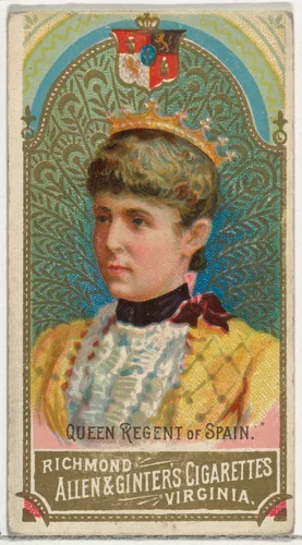 Queen Regent of Spain, from World's Sovereigns series (N34) for Allen & Ginter Cigarettes by Allen & Ginter, print, 1889