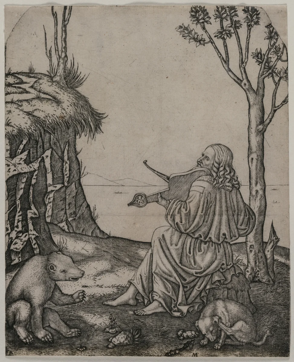 Orpheus Charming the Animals by Marcantonio Raimondi, print, 1500-1510