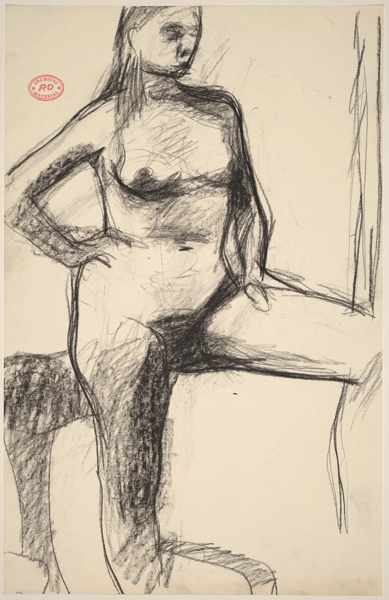 Untitled [standing female nude with raised left leg] by Richard Diebenkorn, drawing, 1955-1967