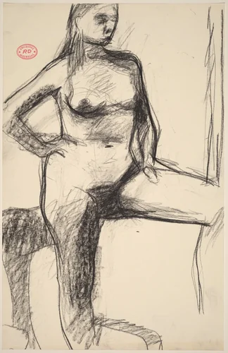 Untitled [standing female nude with raised left leg] by Richard Diebenkorn, drawing, 1955-1967