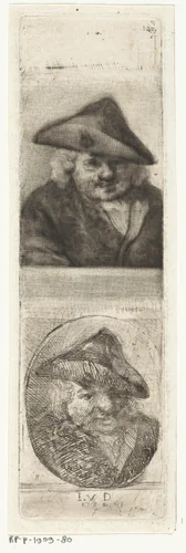 Dubbelportret van een man met een steek, mogelijk Joannes van Dreght by Aert Schouman, print, 1781-1784