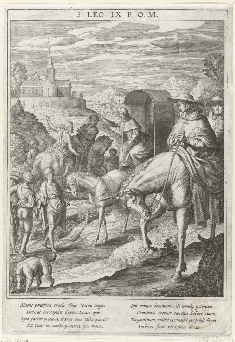 Paus Leo IX zegent een kerk by Raphaël Sadeler, print, 1615