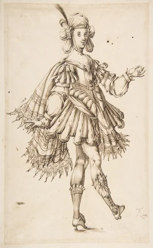 Male Figure in Ballet Costume by T Remy, drawing, 1600-1699