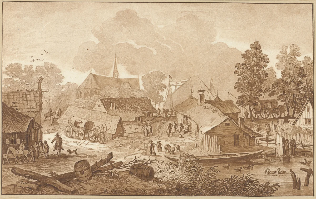 Dorpsgezicht met vijver by Cornelis Ploos van Amstel, print, 1782