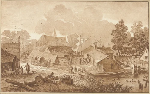 Dorpsgezicht met vijver by Cornelis Ploos van Amstel, print, 1782