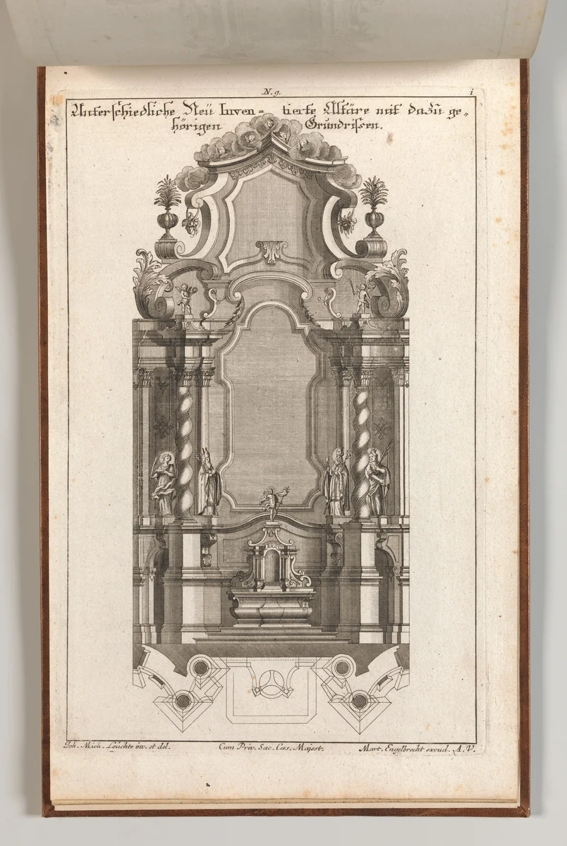 Design for a Monumental Altar, Plate i from 'Unterschiedliche Neu Inventierte Altäre mit darzu gehörigen Profillen u. Grundrißen.' by Johann Michael Leüchte, book, 1750-1756