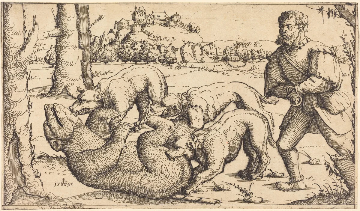 Bear Hunt by Augustin Hirschvogel, print, 1545