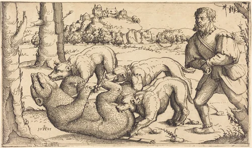 Bear Hunt by Augustin Hirschvogel, print, 1545
