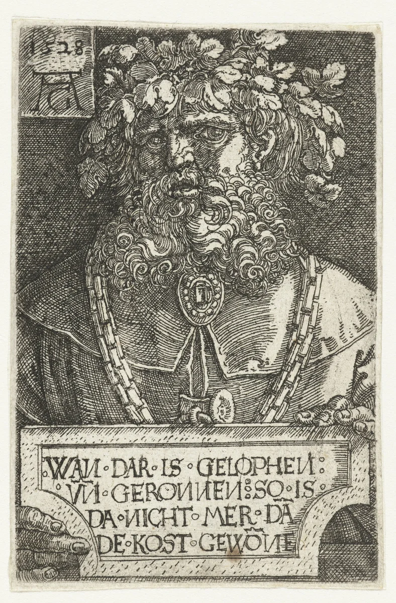 Buste van een man met wijnranken op het hoofd by Unknown, print, 1528