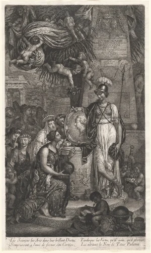 The Personifications of the Arts and Sciences Pay Tribute to Carl Theodor von der Pfalz by Joseph Fratrel, print, 1783