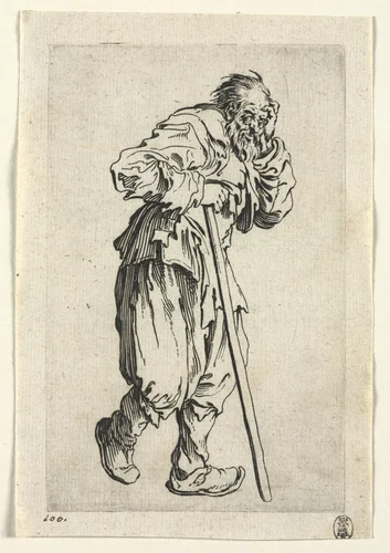 The Beggars: Beggar Leaning on a Stick by Jacques Callot, print, 1619-1627