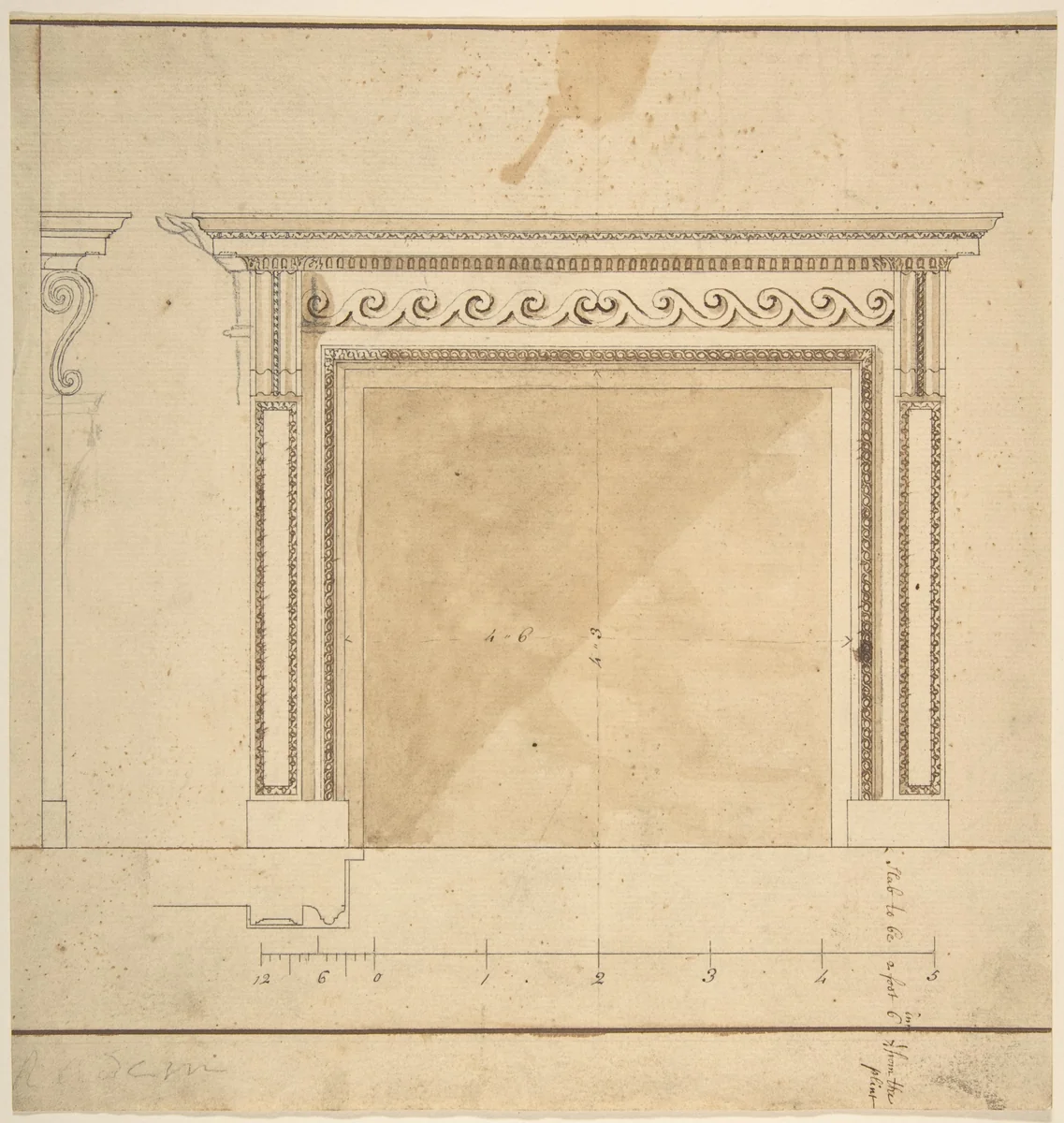 Design for a Chimneypiece with Scalloped Moldings by Sir William Chambers, drawing, 1743-1796