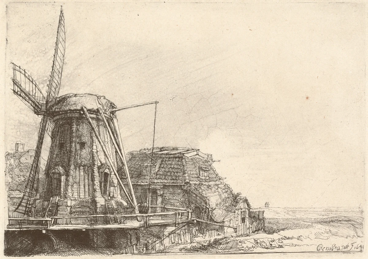 The Windmill by Rembrandt van Rijn, print, 1641