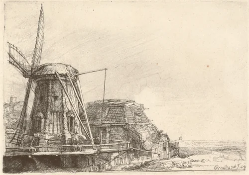 The Windmill by Rembrandt van Rijn, print, 1641