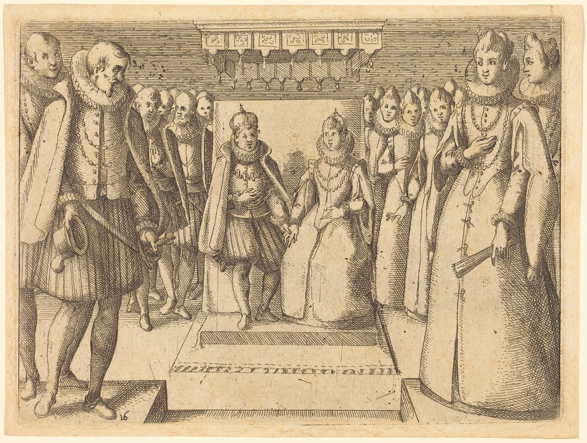 Meeting of Margaret of Austria and Philip III by Jacques Callot, print, 1612