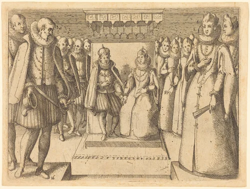 Meeting of Margaret of Austria and Philip III by Jacques Callot, print, 1612
