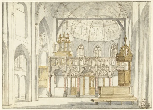 View of the Choir of the Sint-Petruskerk, 's-Hertogenbosch by Pieter Jansz Saenredam, drawing, 1632