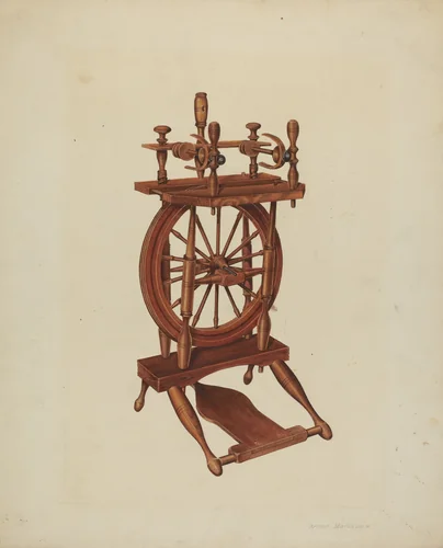 Wood Spinning Wheel by Arthur Mathews, index of american design, 1938