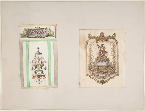 Two Designs for Ornamental Panels by Jules-Edmond-Charles Lachaise, drawing, 1850-1900